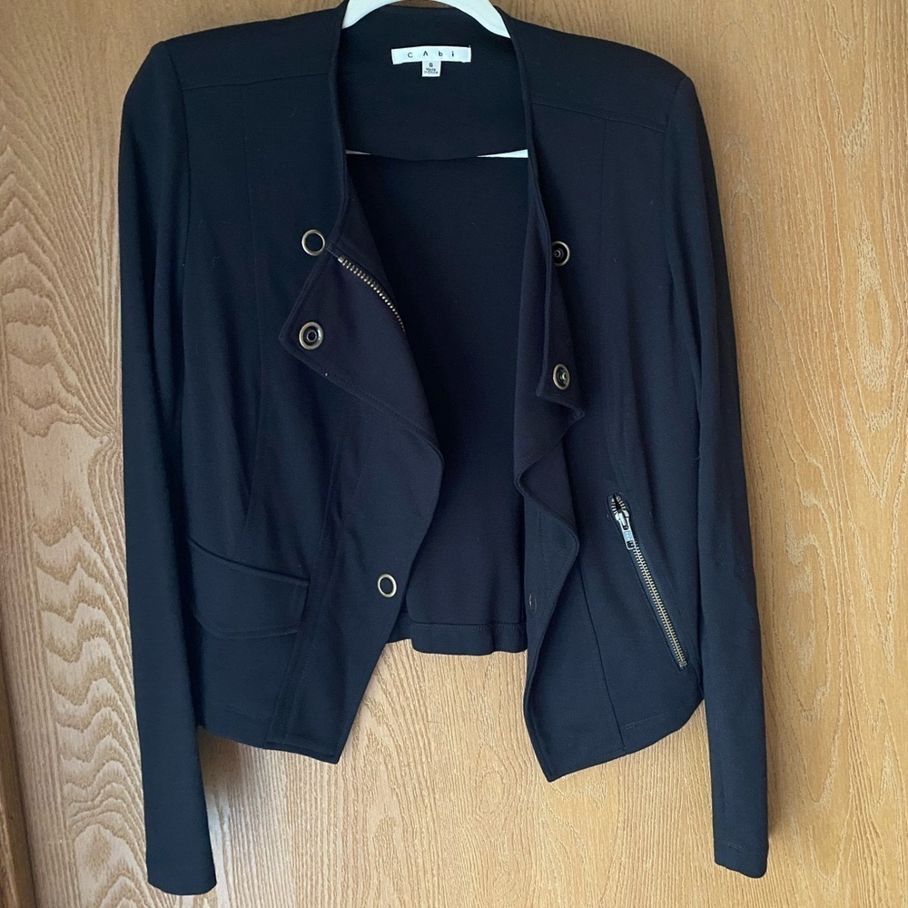 Cabi Small Black Ponte Knit Moto Jacket w/ Gold Hardware